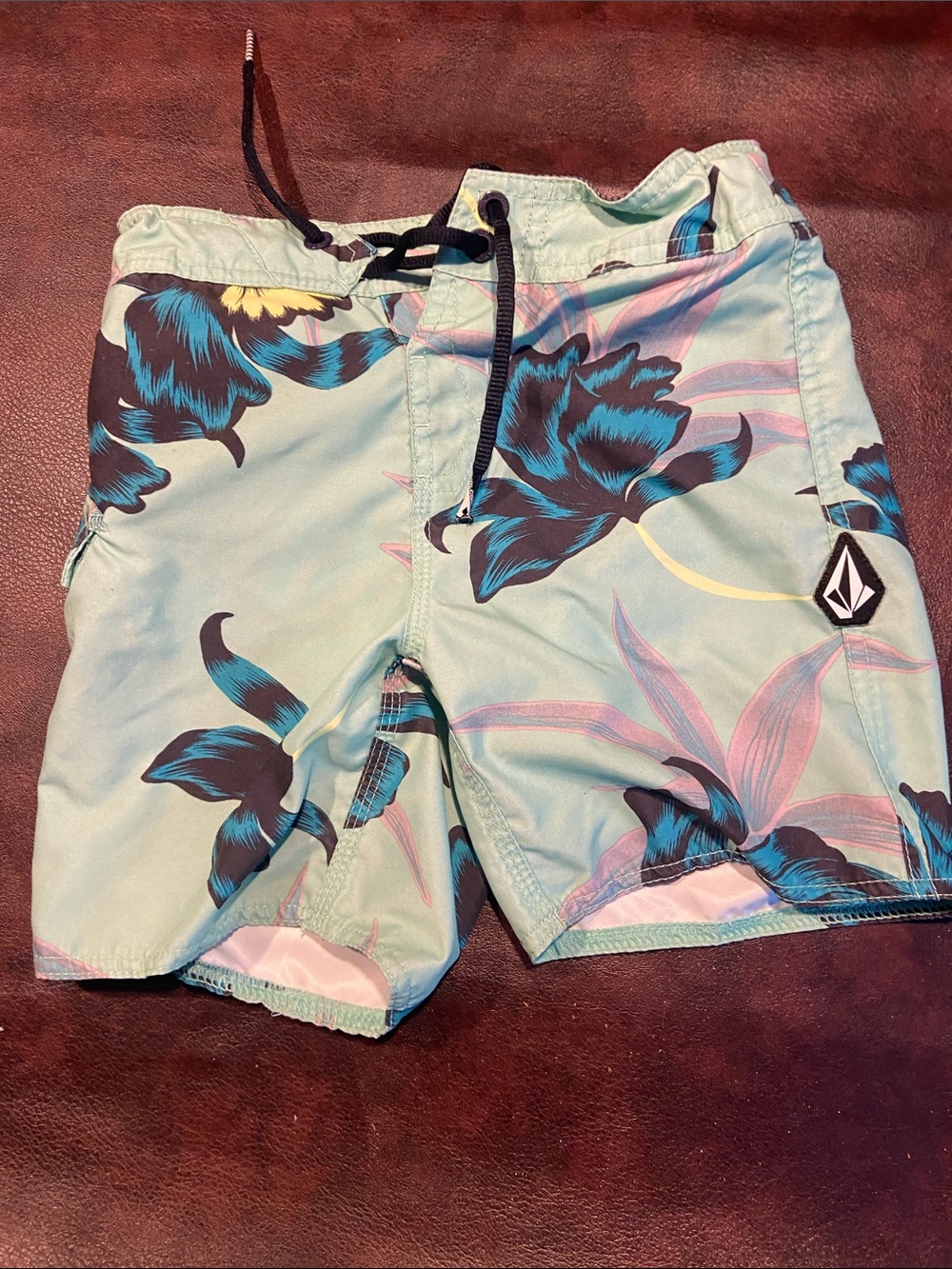 Volcom Boys' Floral Swim Shorts in Mint, Teal, Black and Pink